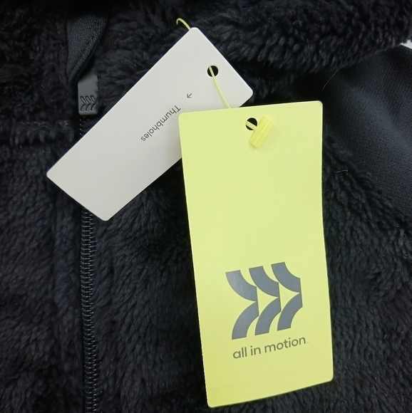 ALL In Motion Boys Full Zip Sherpa Jacket With Hood Black Thumb Holes Athleisure - Picture 7 of 10